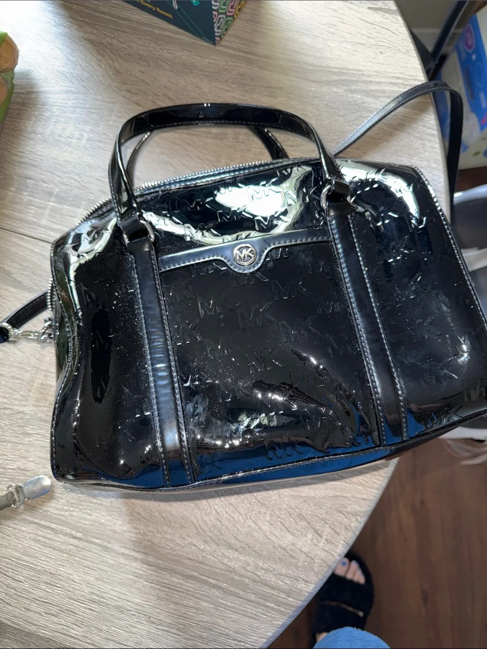 Michael Kors Black Patent Satchel with Embossed MK
